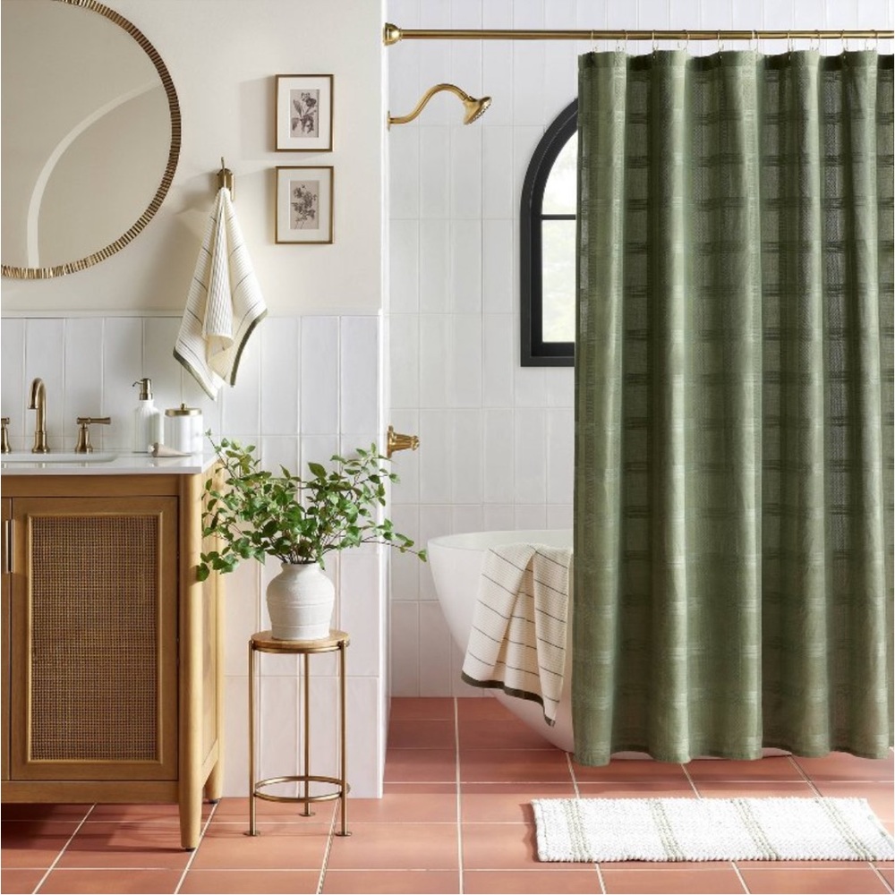 Hearth & Hand Magnolia green woven shower curtain